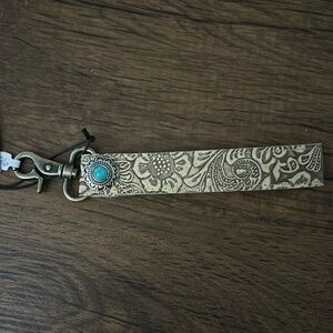 Myra tooled leather silver/turquoise stone keychain FOB western chic stylish.NWT